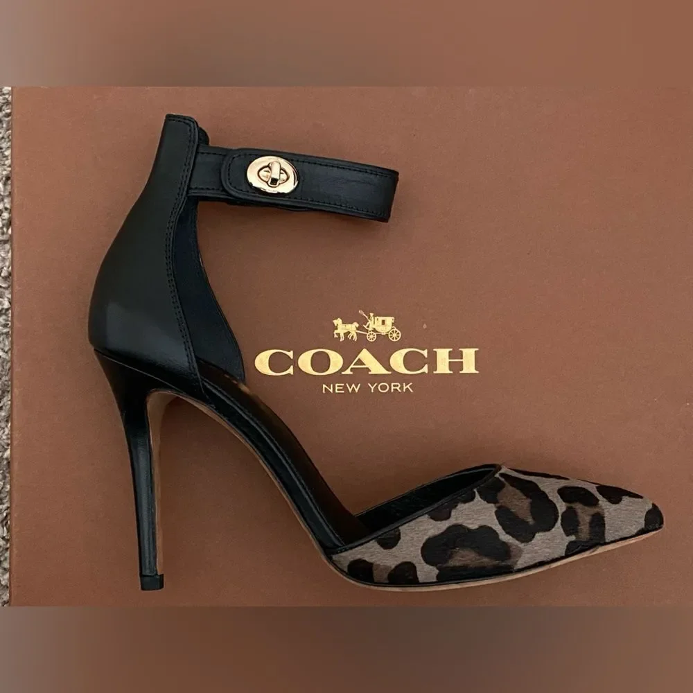New Coach Houston Ocelot Calf Hair Calfskin Heels